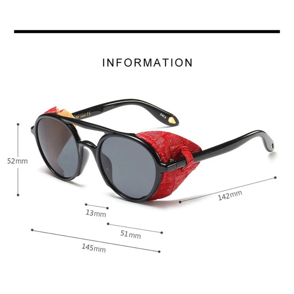 Aviator Sunglasses‎ Steampunk Style Side Shield Black Lens Fashion Shades Retro